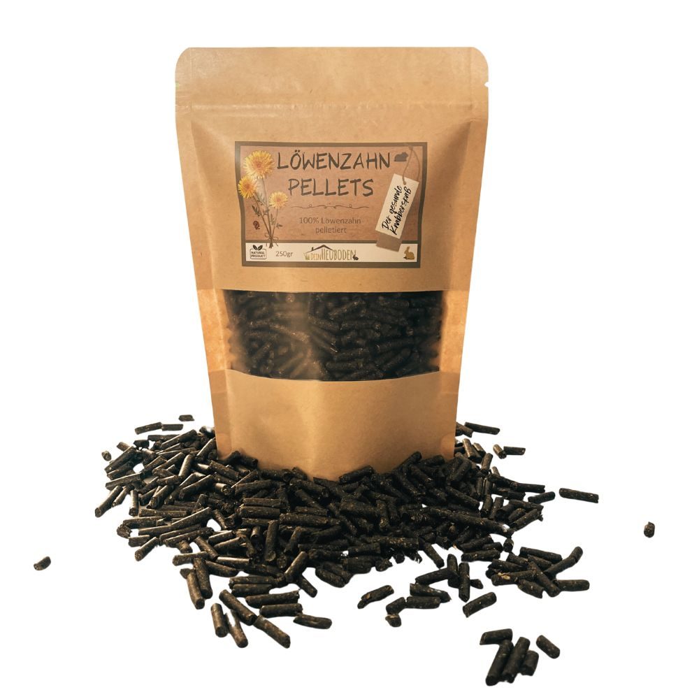 Löwenzahn Pellets für Kaninchen und Kleintiere – 100 % naturbelassener Löwenzahn, gesunder Snack zur Förderung von Verdauung, Appetit und Vitalität.